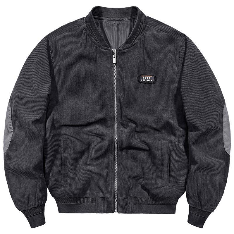 Herren Cord-Blouson im Bomberstil mit Rippenstruktur und Badge-Detail – Brevano