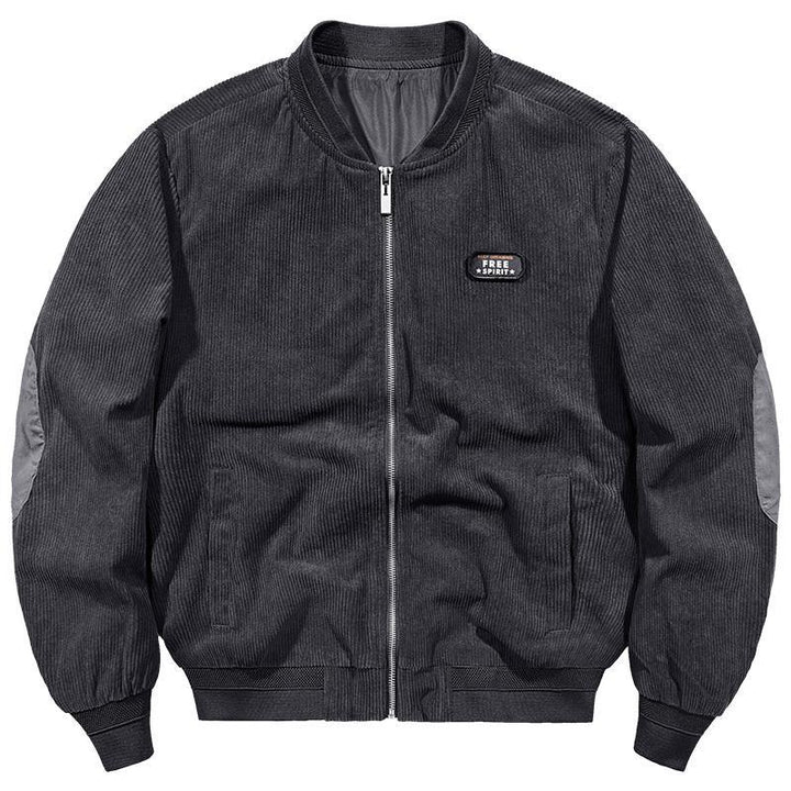 Herren Cord-Blouson im Bomberstil mit Rippenstruktur und Badge-Detail – Brevano