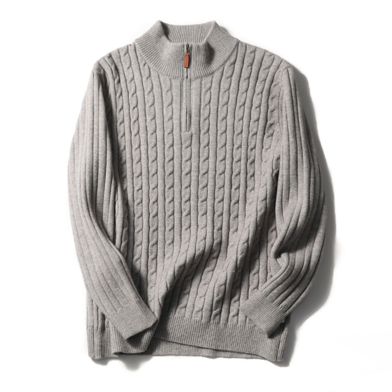 Herren Feinstrick-Pullover mit Zopfmuster und Halbzip-Stehkragen Echoarchiv