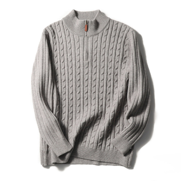 Herren Feinstrick-Pullover mit Zopfmuster und Halbzip-Stehkragen Echoarchiv