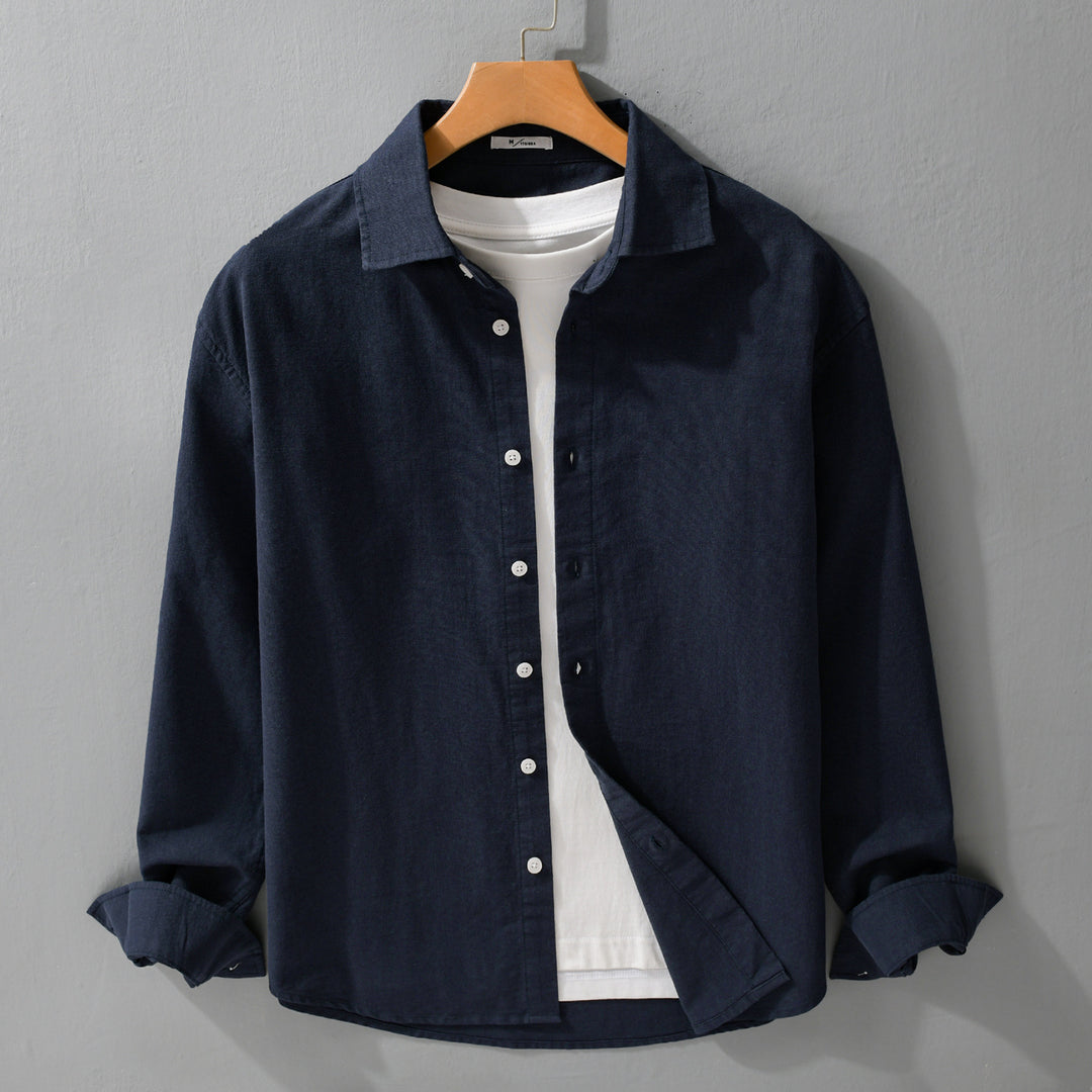 Herren Leichtes Leinen-Baumwoll-Overshirt mit Kentkragen, Relaxed‑Fit und durchgehender Knopfleiste Echoarchiv