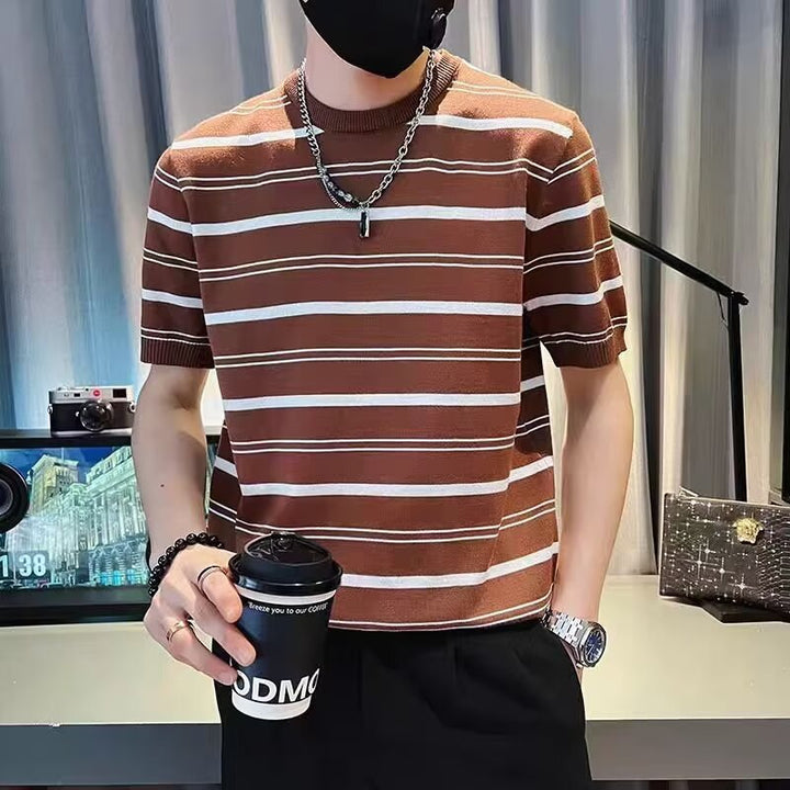 Herren Kurzarm-T-Shirt mit modernem Streifenmuster Echoarchiv