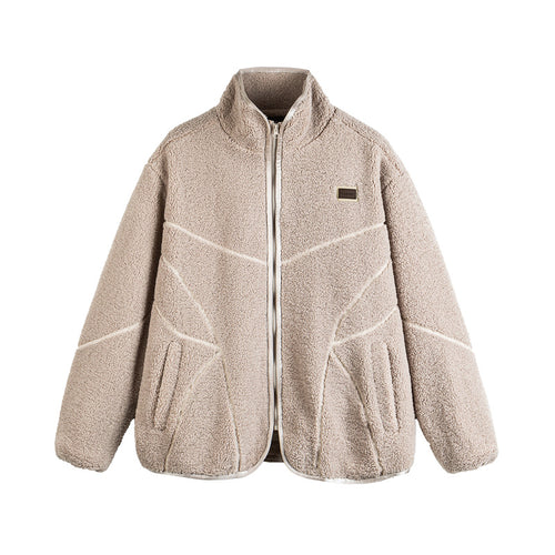 Unisex Teddy-Fleece-Blousonjacke mit Stehkragen und geometrischer Nahtführung Echoarchiv