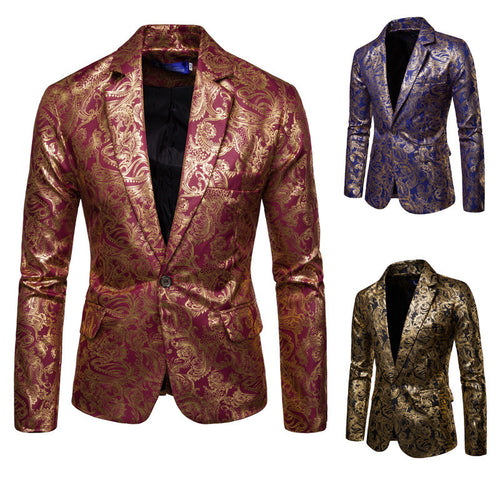 Herren exklusiver Paillettenblazer mit goldenen Verzierungen und modernem Schnitt Echoarchiv