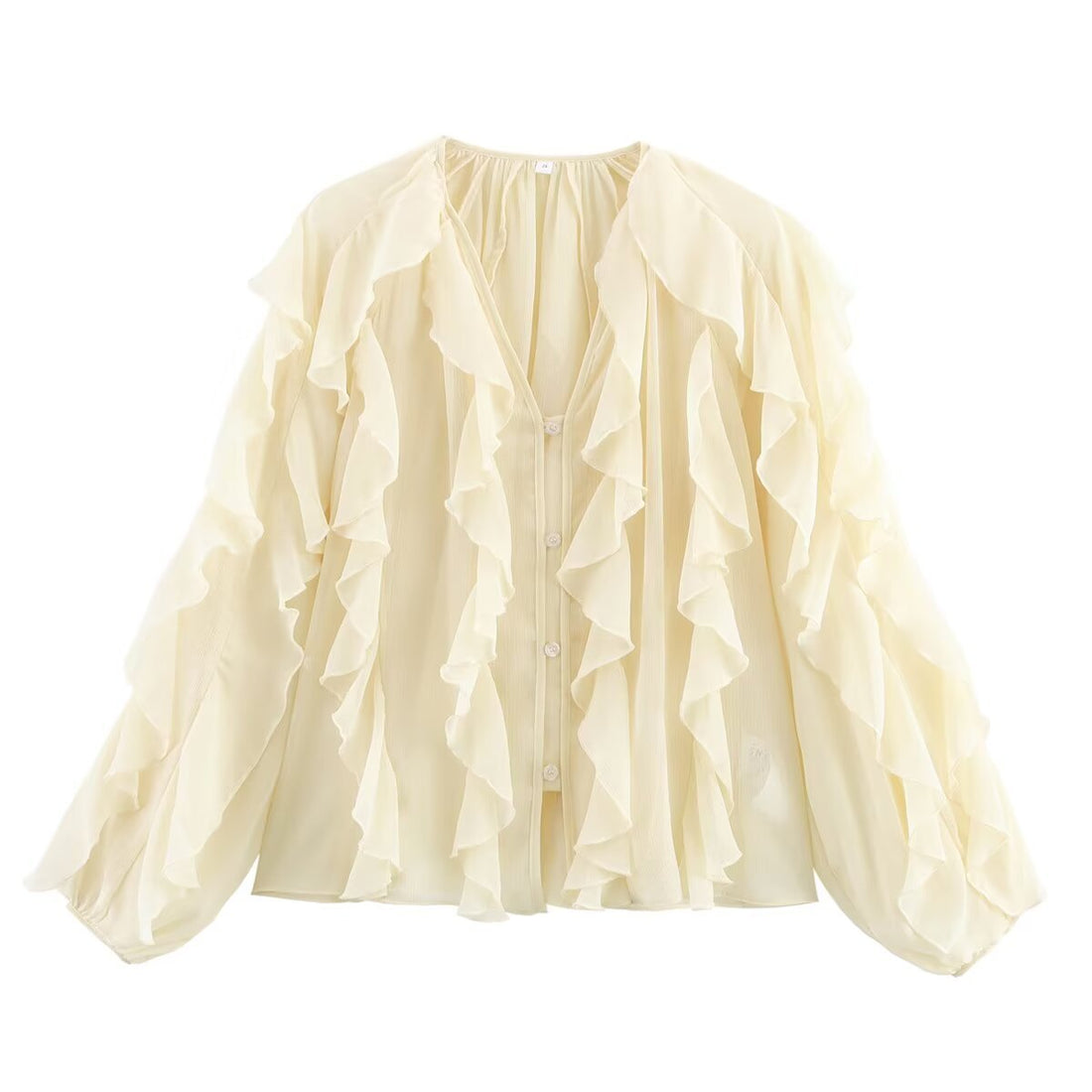 Damen Verspielte Chiffon‑Bluse mit Lagenvolants und Knopfleiste Echo Archiv
