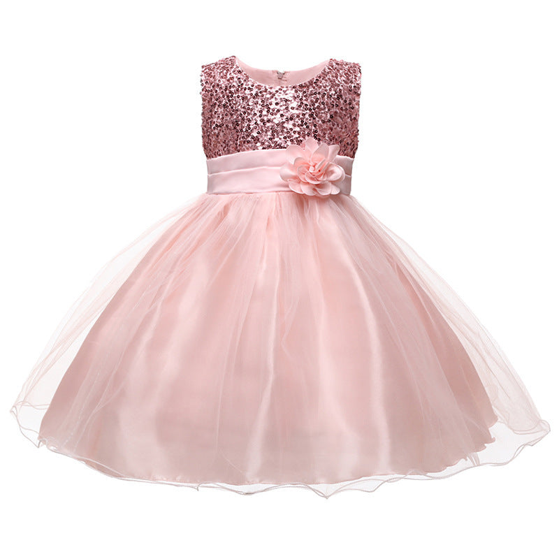 Mädchen Festliches Tüllkleid mit Glitzerndem Oberteil und Floraler Applikation Echoarchiv