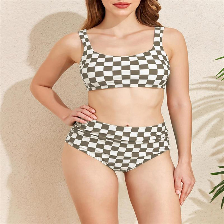 Damen Bikini-Set mit modischem Karomuster und hohem Taillenschnitt Echo Archiv