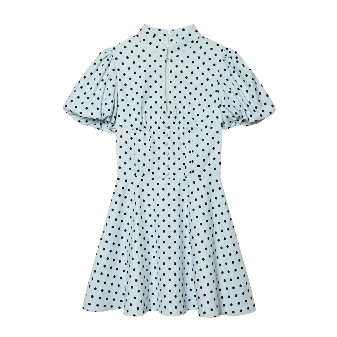Damen Gepunktetes A‑Linien‑Kleid mit Stehkragen, Taillierung und Ballonärmeln Echo Archiv