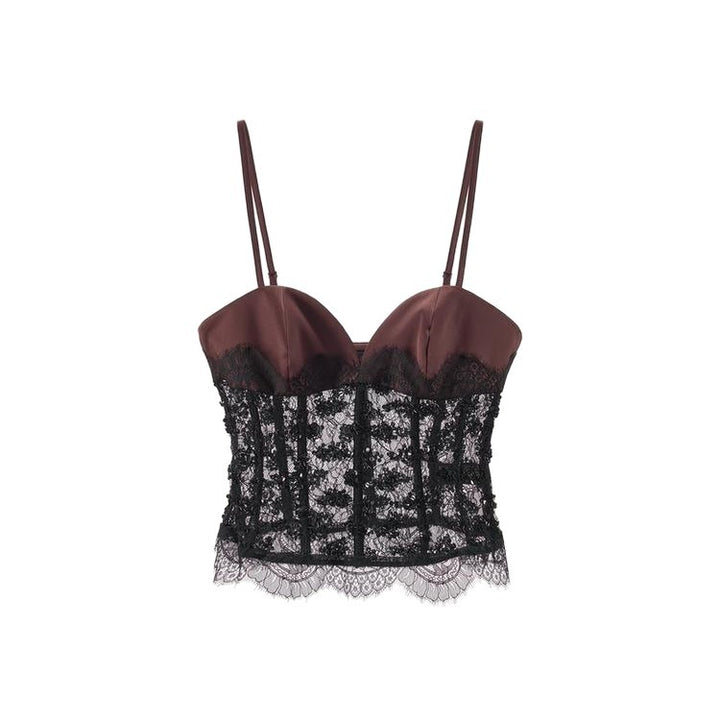 Damen Spitzen-Crop-Top mit herzförmigem Ausschnitt und eleganter Bundkante Echo Archiv