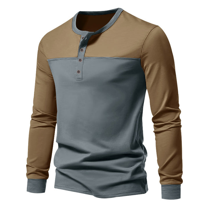 Herren Modernes Henley-Shirt mit Farbblock-Schulterpartie und Halbknopfleiste Echoarchiv