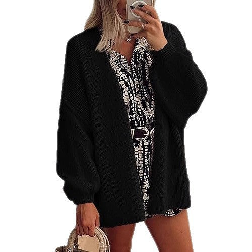 Damen Oversize Strickcardigan mit Ballonärmeln und offener Front Echoarchiv