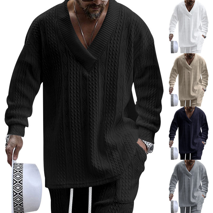 Herren Luxus Strickpullover mit V-Ausschnitt und modernen Zopfmustern Echoarchiv