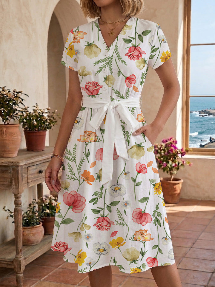 Damen Midikleid mit floralem Muster und Taillengürtel Echo Archiv