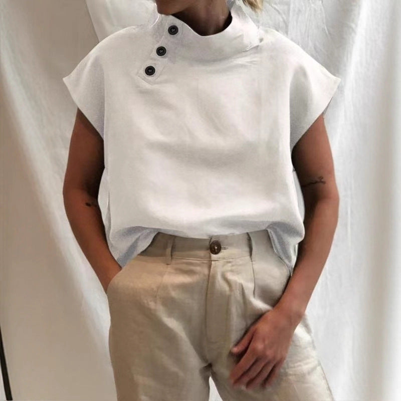 Damen moderne Bluse mit Stehkragen und eleganten Knopfdetails Echo Archiv