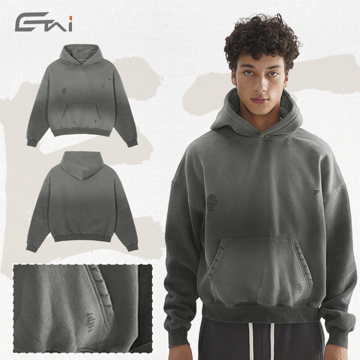 Herren Oversize-Kapuzenpullover mit verwaschenem Used-Effekt und Destroyed-Details Echo Archiv