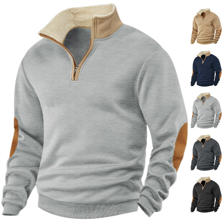 Herren nan Fleece-Halbzippullover mit Sherpa-Kragen und Ellenbogenpatches Echo Archiv