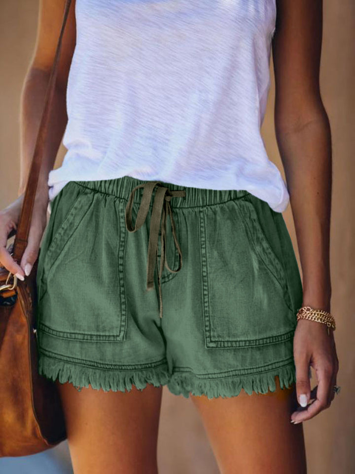 Damen lässige Denim-Shorts mit fransigen Abschlüssen und elastischem Bund Echo Archiv