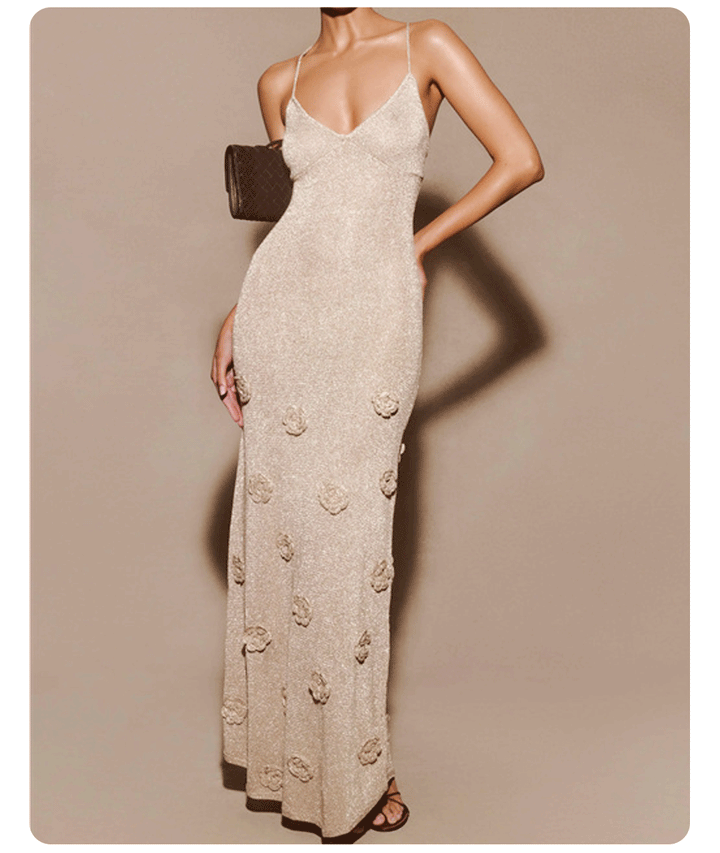 Damen Elegantes Maxikleid mit funkelnden Blütenapplikationen Echo Archiv
