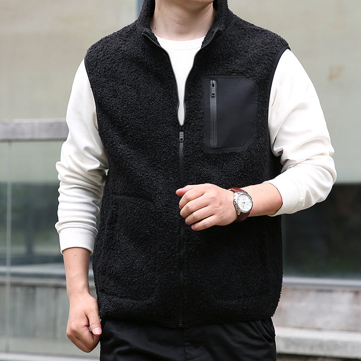 Herren Teddyfleece-Outdoorweste mit hohem Kragen, durchgehendem Reißverschluss und verschweißter Brusttasche Echo Archiv