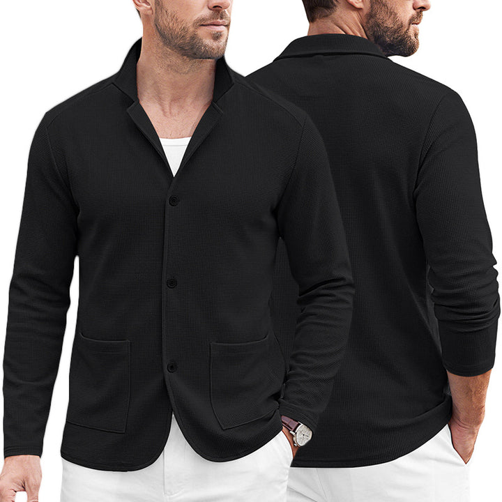 Herren Strickblazer-Cardigan mit Strukturstrick und aufgesetzten Taschen – Tianoro