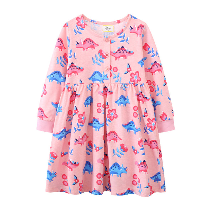 Mädchen Baumwollkleid mit fröhlichen Dinosaurier-Motiven Echo Archiv