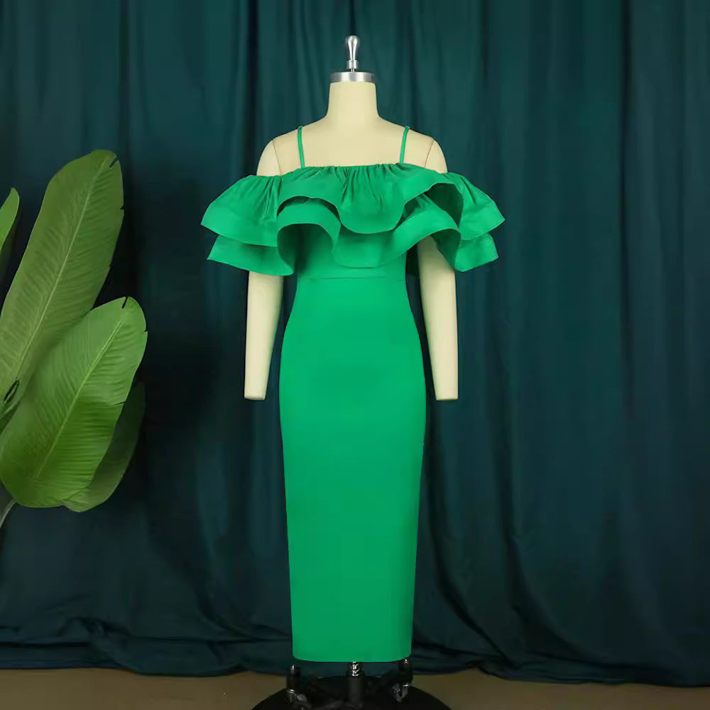 Damen elegantes Satin-Kleid mit voluminösem Rüschensaum Echo Archiv