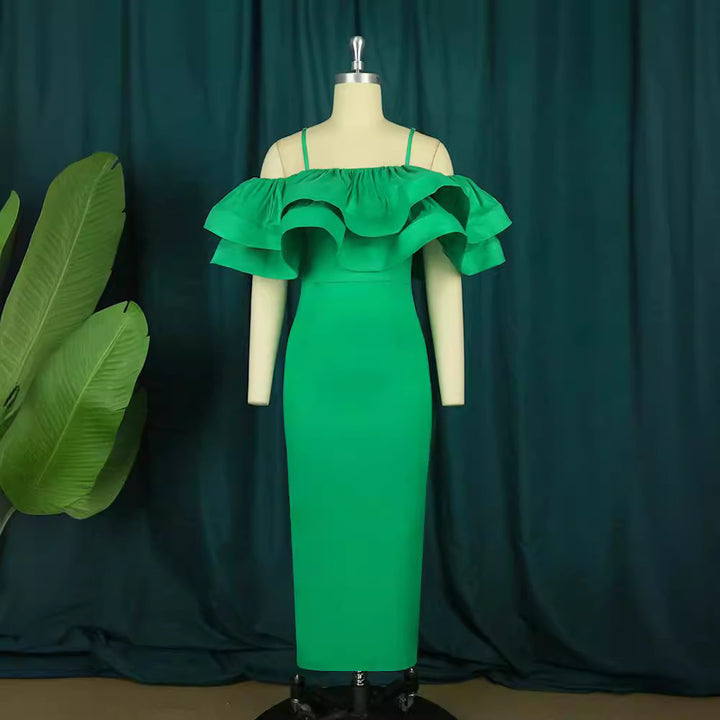 Damen Figurbetontes Satin-Kleid mit voluminösen Rüschen Echo Archiv