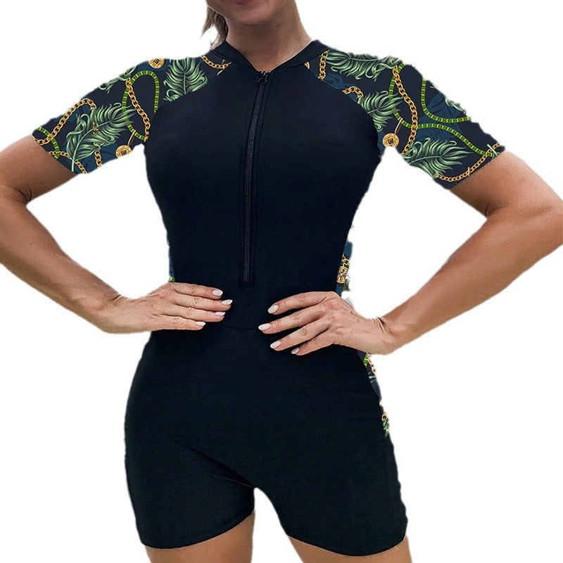 Damen Surfsuit mit kurzen Ärmeln und floralem Design Echo Archiv