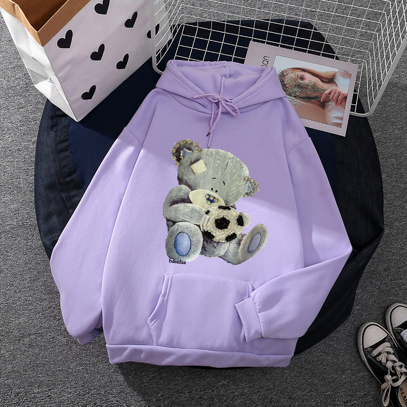 Damen kuscheliger Kapuzenpullover mit Teddy-Applikation, weichem Fleece-Futter und Kängurutasche – Auréline