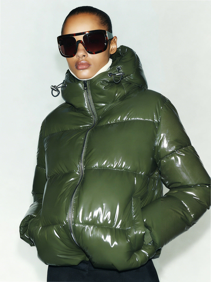 Damen Hochglanz Steppjacke mit hohem Kragen – Célinea
