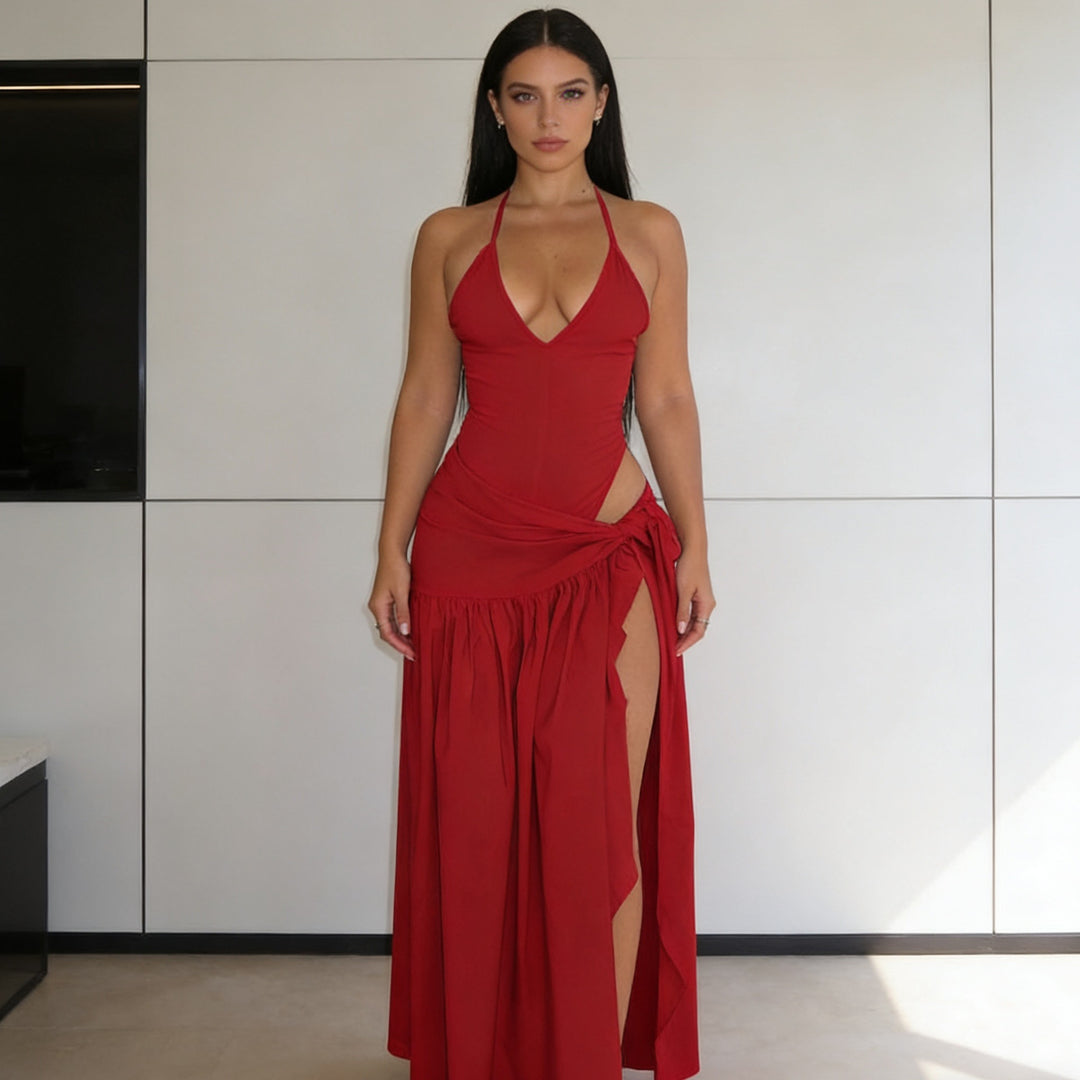 Damen Elegantes Bodenkleid mit Wickeldesign und Raffungen Echo Archiv