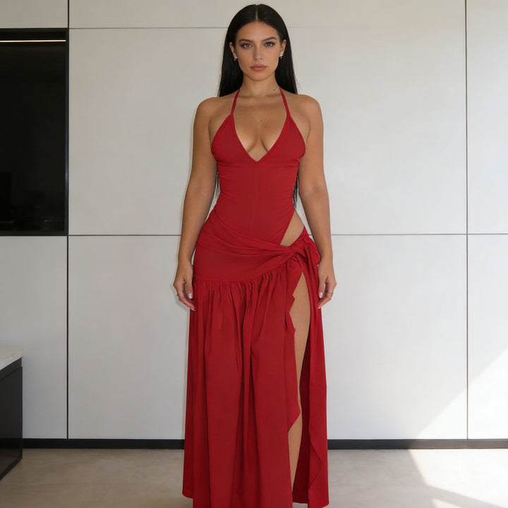 Damen Elegantes Bodenkleid mit Wickeldesign und Raffungen Echo Archiv