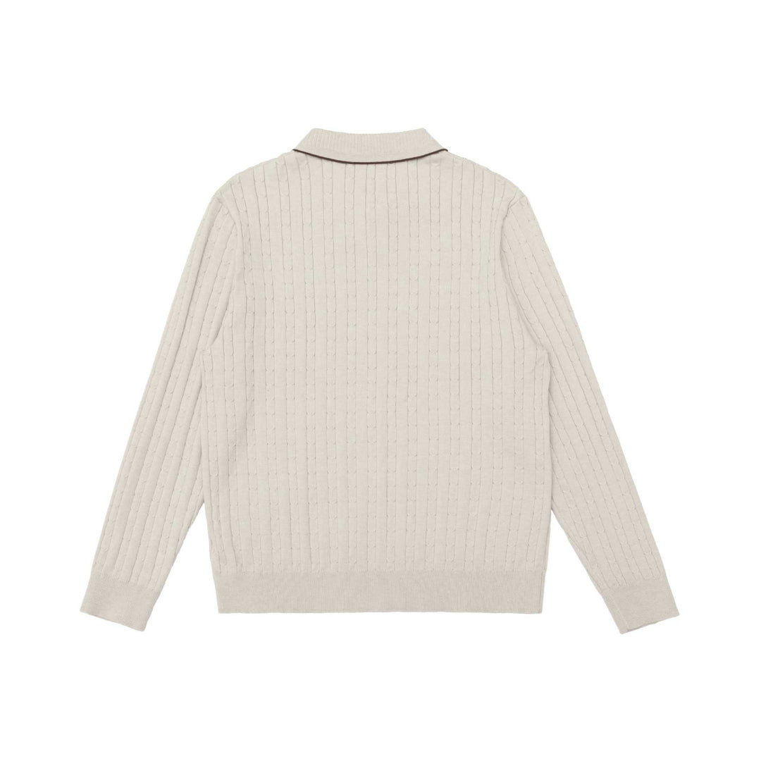 Herren Zopfstrick-Polokragenpullover mit halber Knopfleiste Echoarchiv