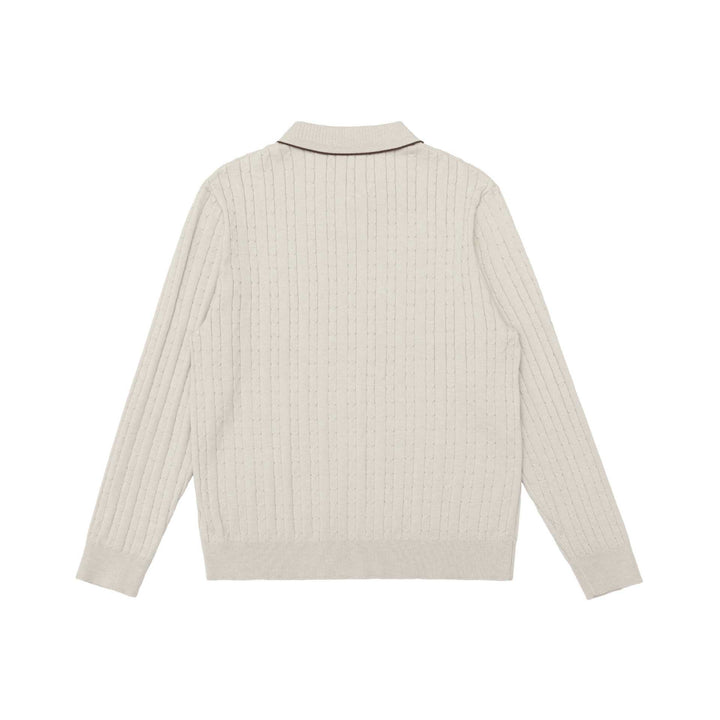 Herren Zopfstrick-Polokragenpullover mit halber Knopfleiste Echoarchiv