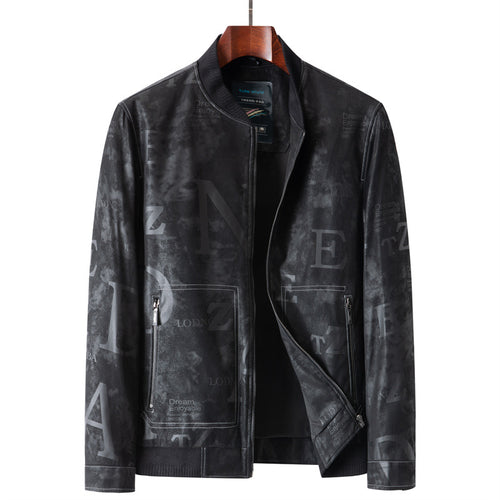 Herren Lederimitat-Blouson mit Allover-Print, Reißverschluss und Rippbündchen Echo Archiv