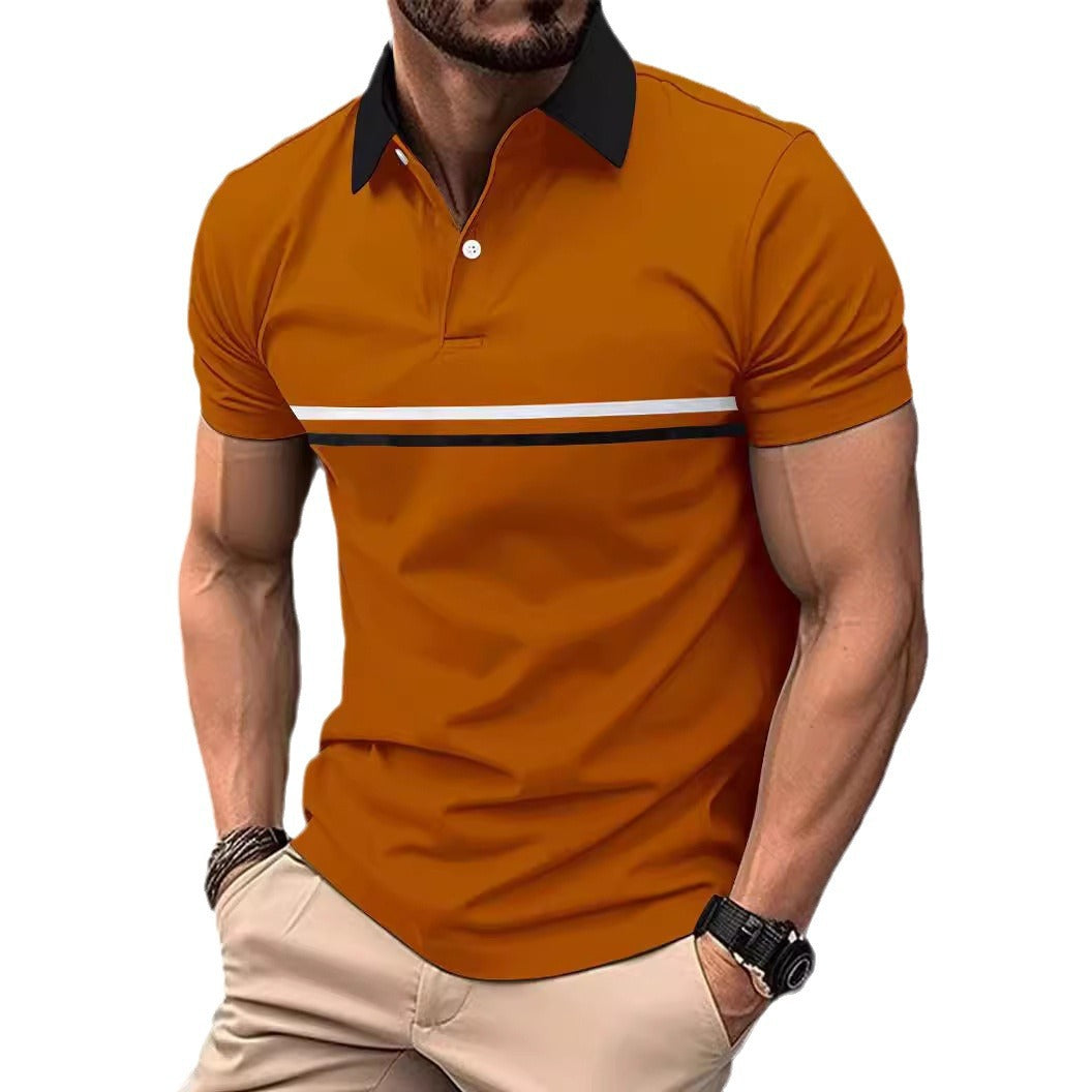 Herren Elegantes Poloshirt mit modischem Kontrastkragen und sportlichem Streifenmuster Echoarchiv
