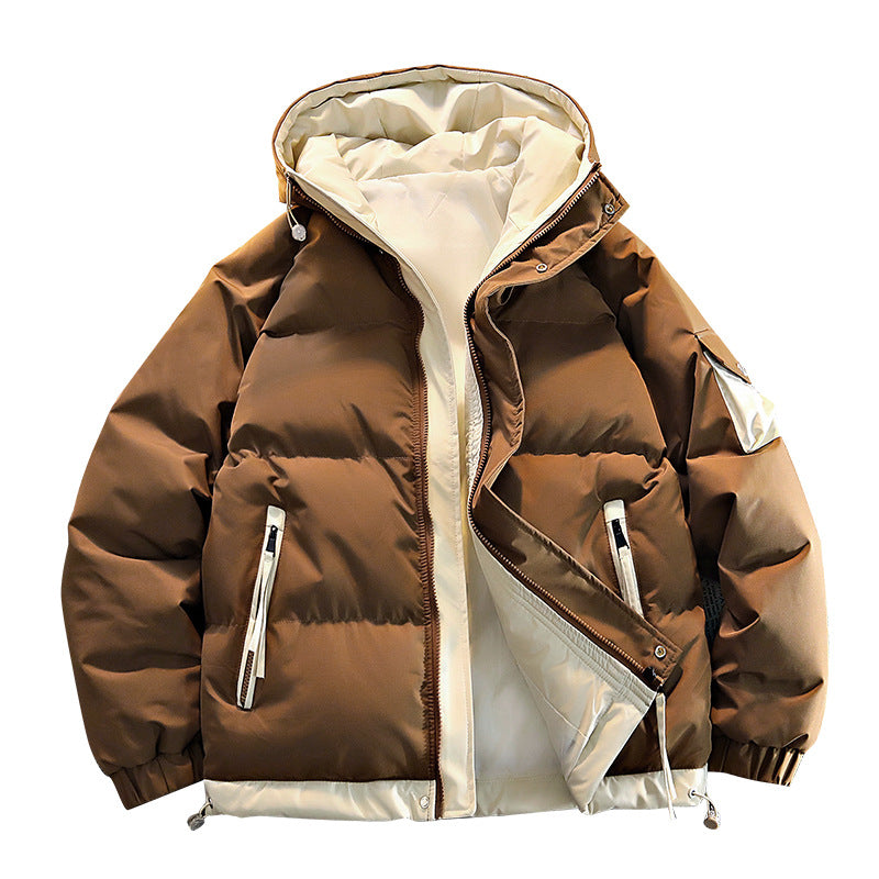 Men's oversized insulated hooded puffer jacket with contrast lining and drawcord hem – Cavarno