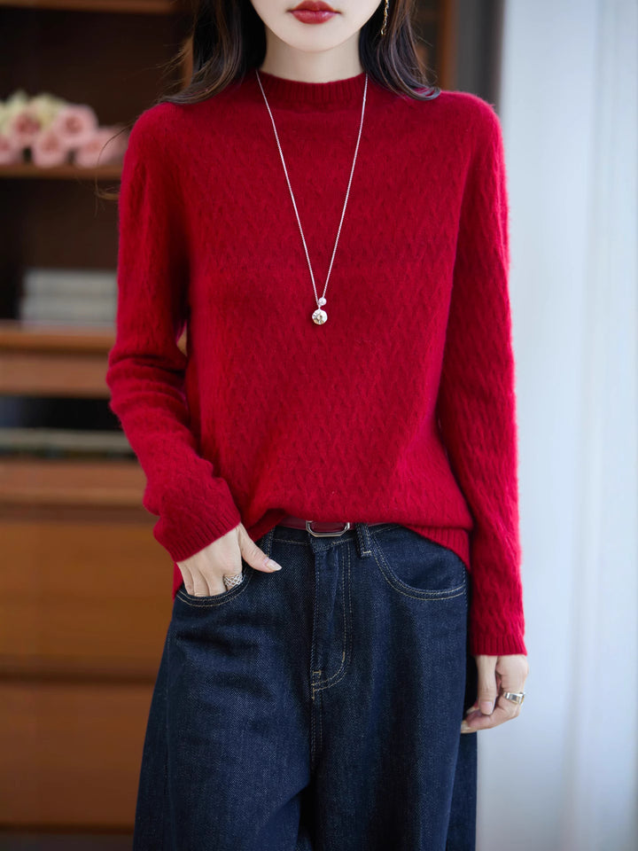Damen Weicher Feinstrick‑Pullover mit kurzem Mockneck, leichter Mohair‑Optik und entspannter Silhouette Echoarchiv