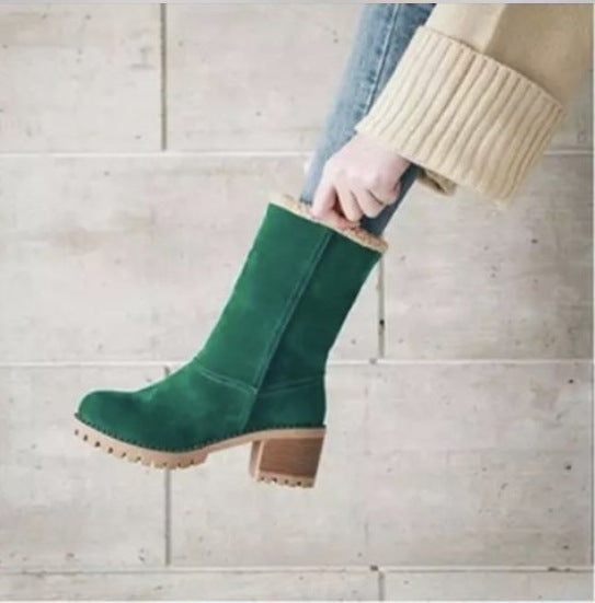 Damen Kurzschaft-Stiefelette mit Teddyfutter, Blockabsatz und Profilsohle Echoarchiv