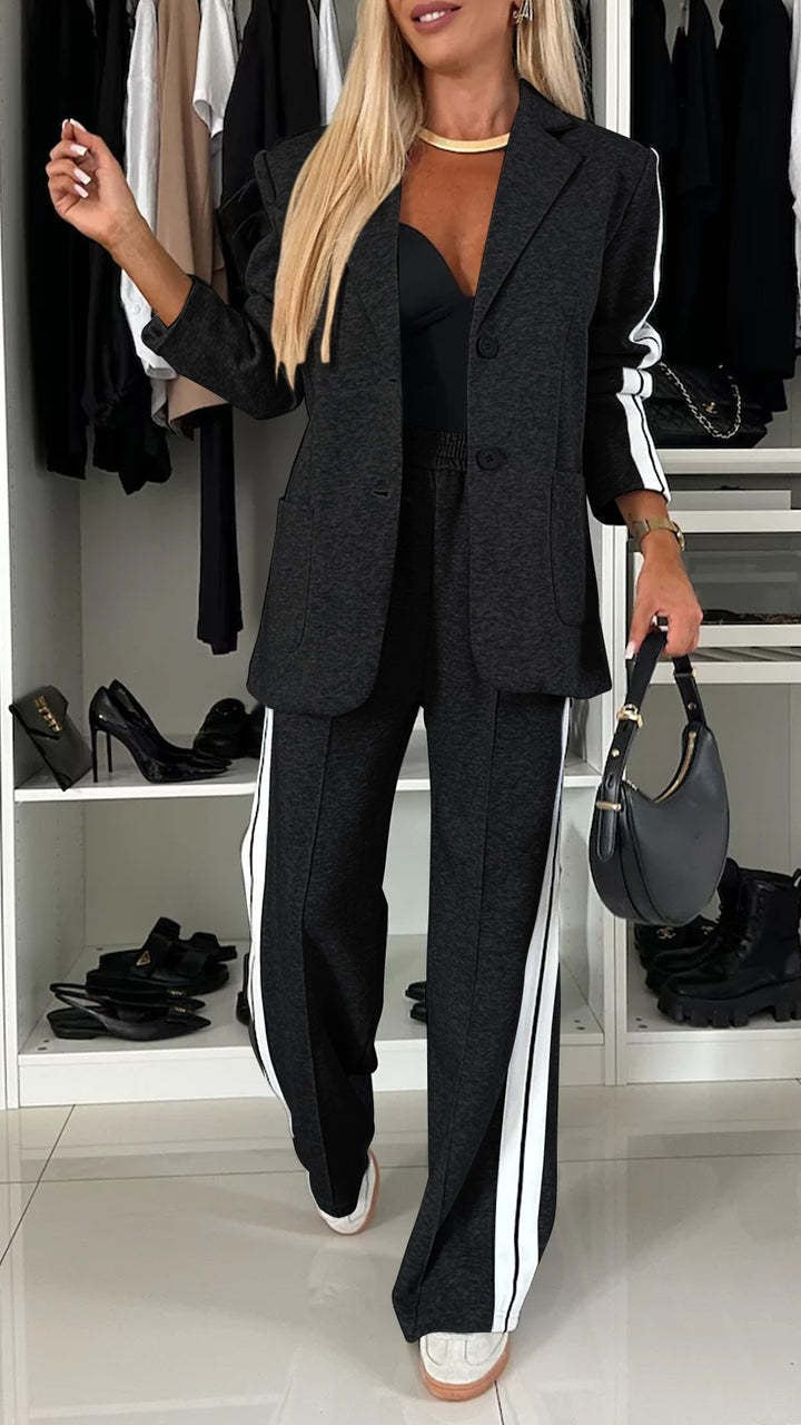Damen Sportlich-elegantes Jersey-Tailoring-Set mit Longblazer und weitem Trackpant – Valéne