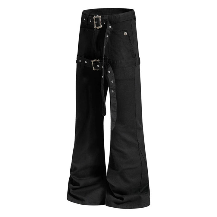 Damen High‑Waist Schlag-Cargohose mit weitem Bein, Doppelgürtel und Metallösen Echoarchiv