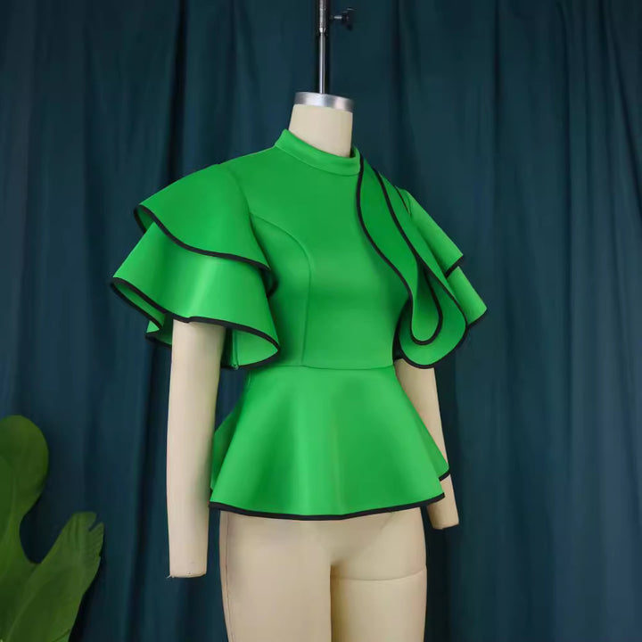 Damen Peplum-Top mit ausgefallenen Rüschen und asymmetrischem Schnitt Echo Archiv