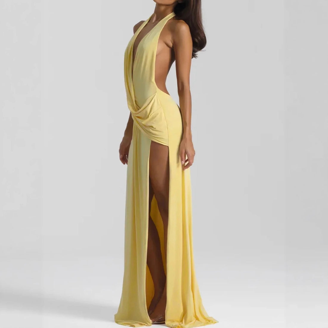 Damen Elegantes Abendkleid mit tiefem Ausschnitt und seitlichem Schlitz – Élara