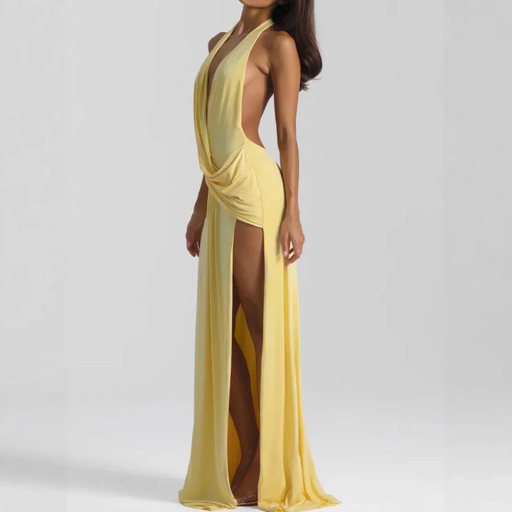 Damen Elegantes Abendkleid mit tiefem Ausschnitt und seitlichem Schlitz Echo Archiv