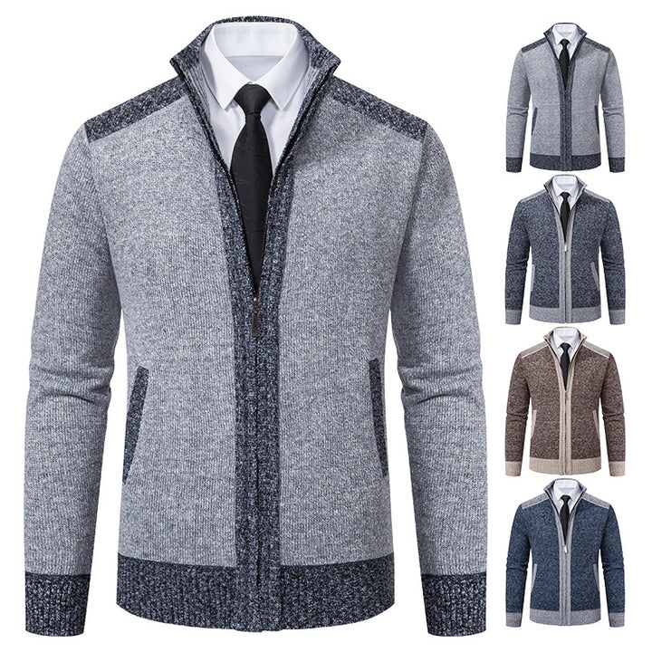 Herren nan strukturierter Strickcardigan mit Stehkragen und durchgehendem Reißverschluss Echo Archiv