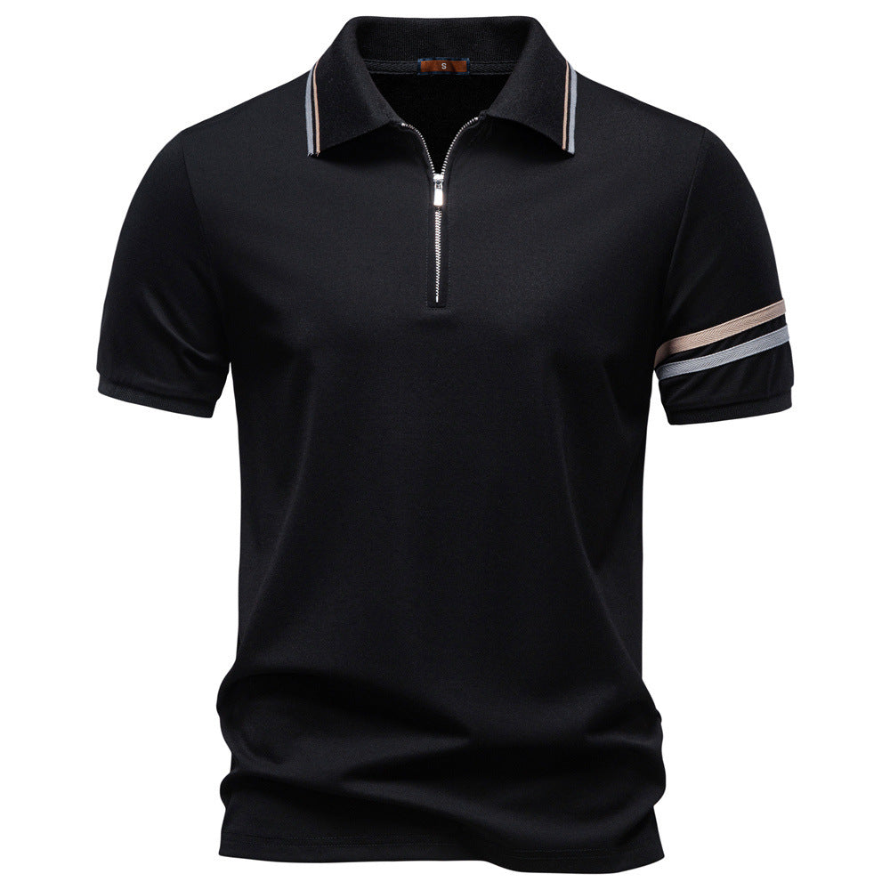 Herren nan atmungsaktives elastisches Poloshirt mit kurzem Reißverschluss und Kontraststreifen an Ärmeln Echo Archiv