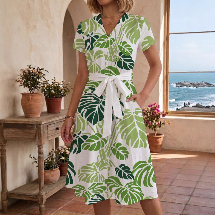 Damen lässiges Maxikleid mit taillierbarem Knoten und dekorativem Karomuster Echo Archiv