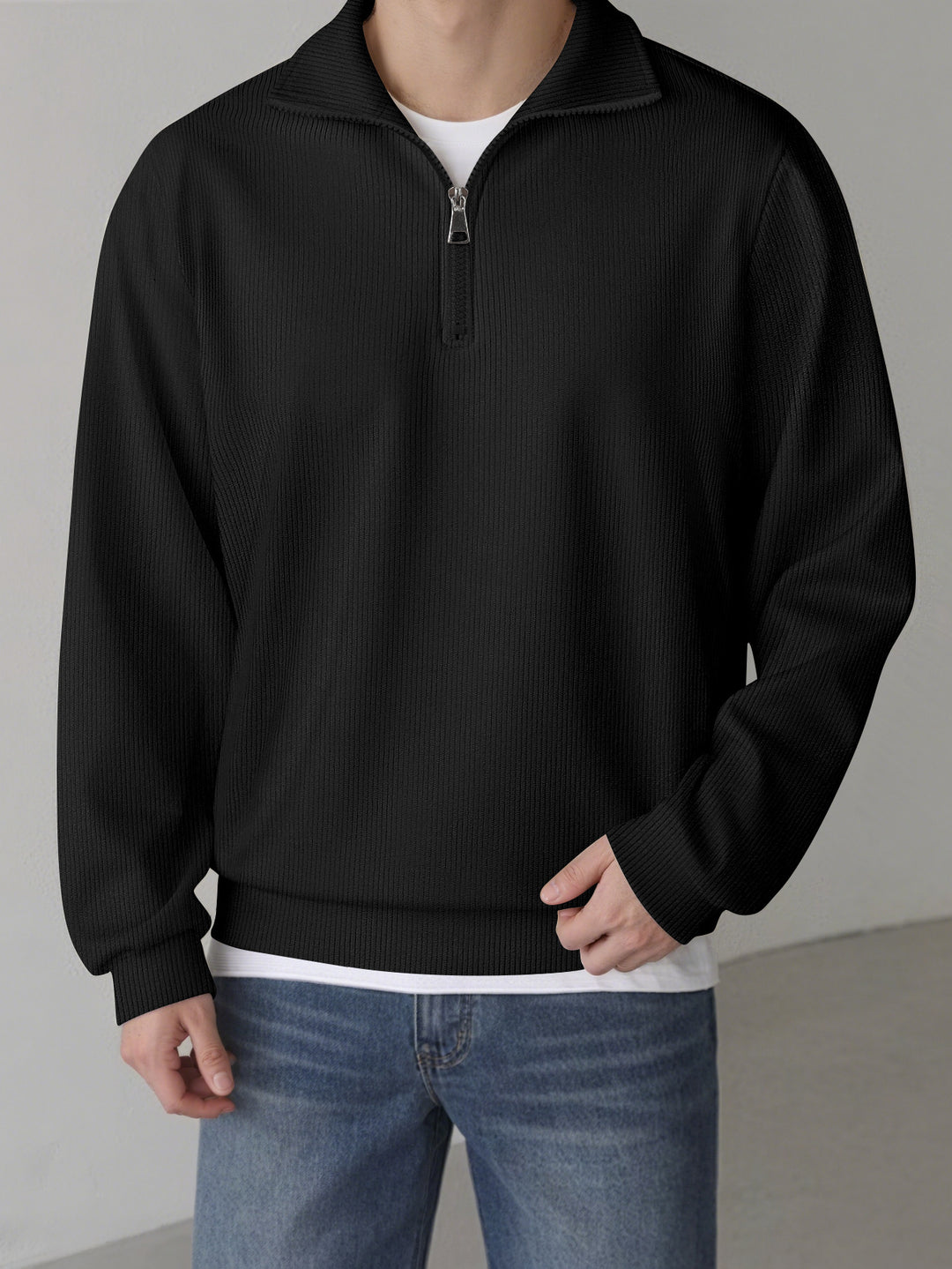 Herren lässiger Pullover mit halbem Reißverschluss Echoarchiv