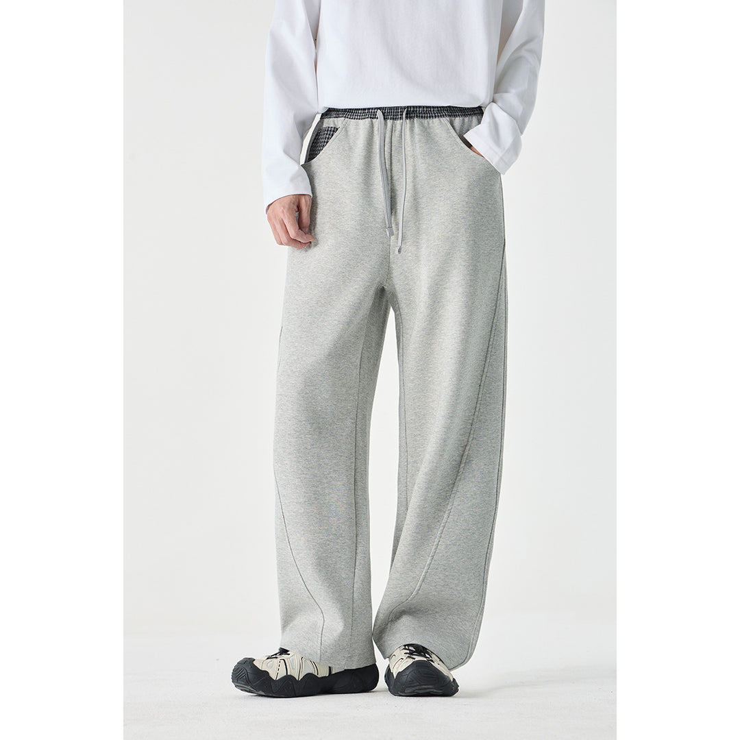 Damen Leichte Sweatpants mit hohem Gummibund, Karomusterbesatz und weitem Cropped Schnitt Echoarchiv