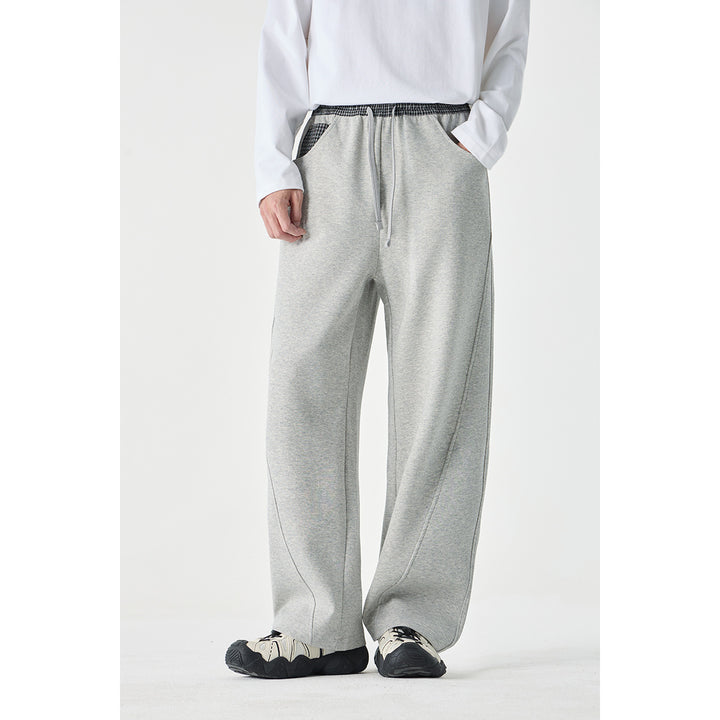 Damen Leichte Sweatpants mit hohem Gummibund, Karomusterbesatz und weitem Cropped Schnitt Echoarchiv
